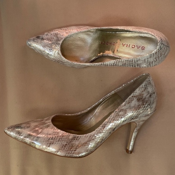 Sacha London Snake Leather Pointed Toe Pump Silver - Picture 1 of 6